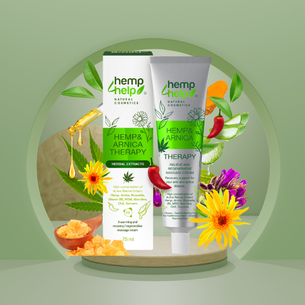 Hemp&Arnica Therapy Cream 75ml - Bruising and Swelling, Pain and Inflammation relief. High Concentration of Hemp-Arnika-Boswellia-Vitamin B6 & MSM, Aloe Vera, Shea Butter, Chili & Turmeric